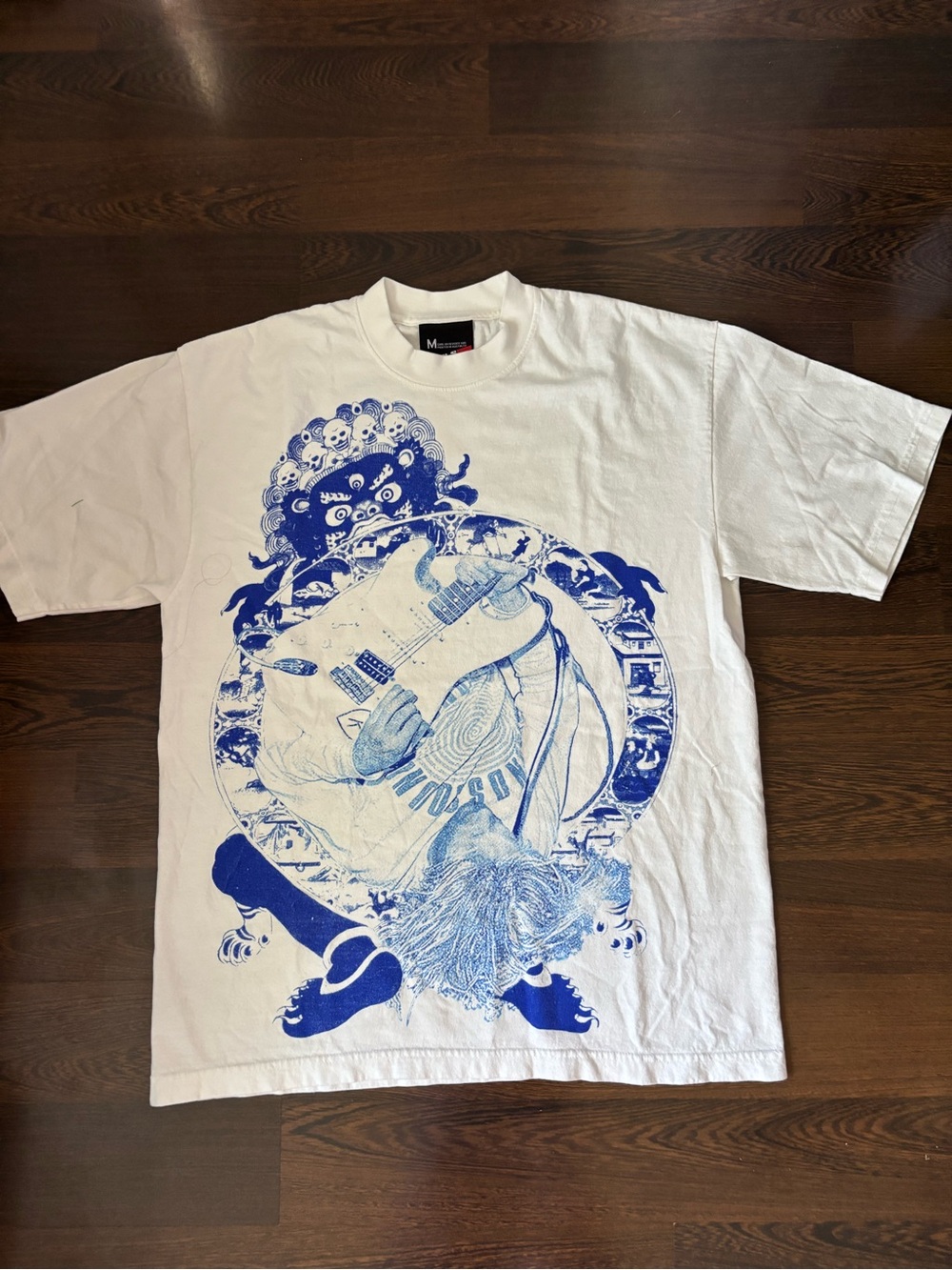 Sick Nirvana Kurt Cobain Pennyroyal Tea White Graphic T-Shirt with Blue Artwork